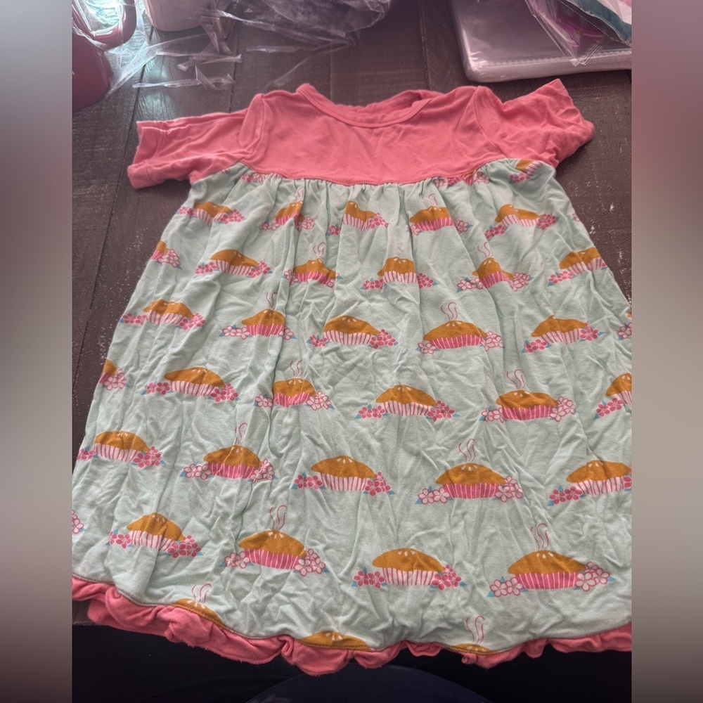Kickee Pants Pink Top Mint Dress with Cupcake Print